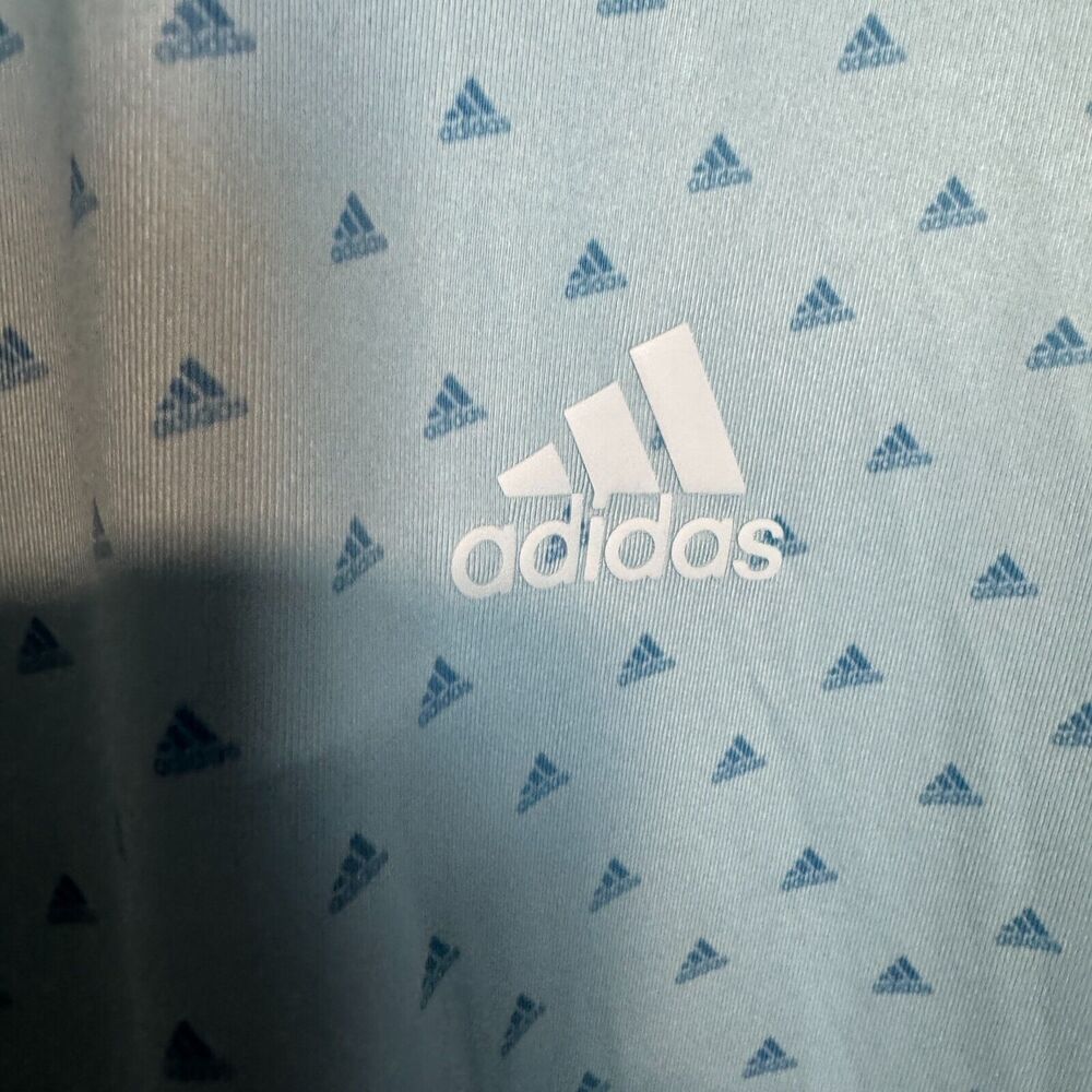 Adidas Polo Shirt Mens XL Blue Golf Performance Stretch All Over Print Logo NEW - Picture 3 of 10
